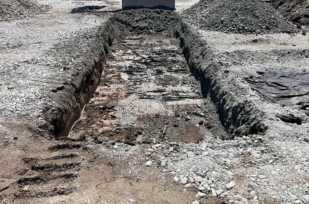 Excavated strip footing trench for the modular classrooms