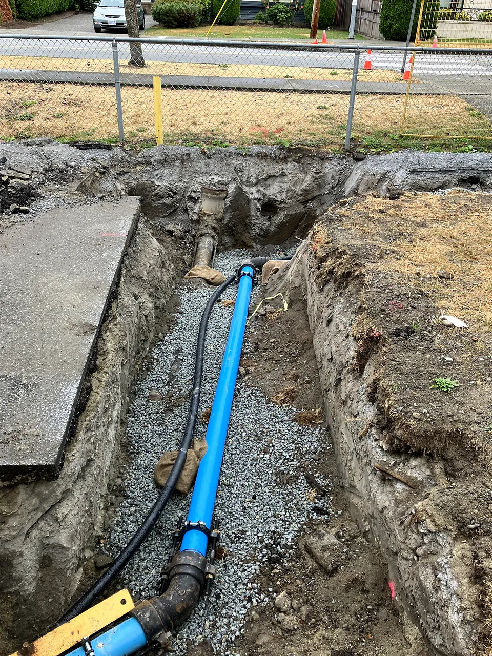 New PVC water service bedded in clear crush at McKinney Elementary
