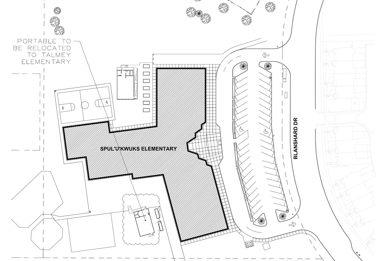 Site plan for relocating a portable from Spul'u'kwuks Elementary to Talmey Elementary, Richmond