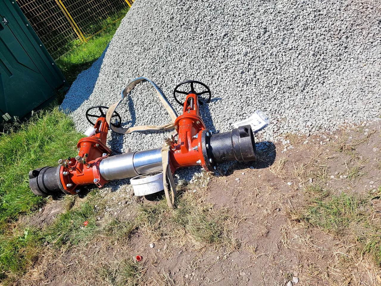 Gate valve assembly staged for the water service at Tomsett Elementary
