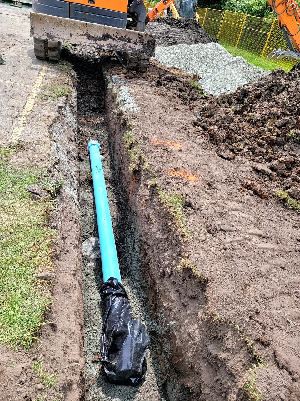 New PVC water service laid in trench at Tomsett Elementary